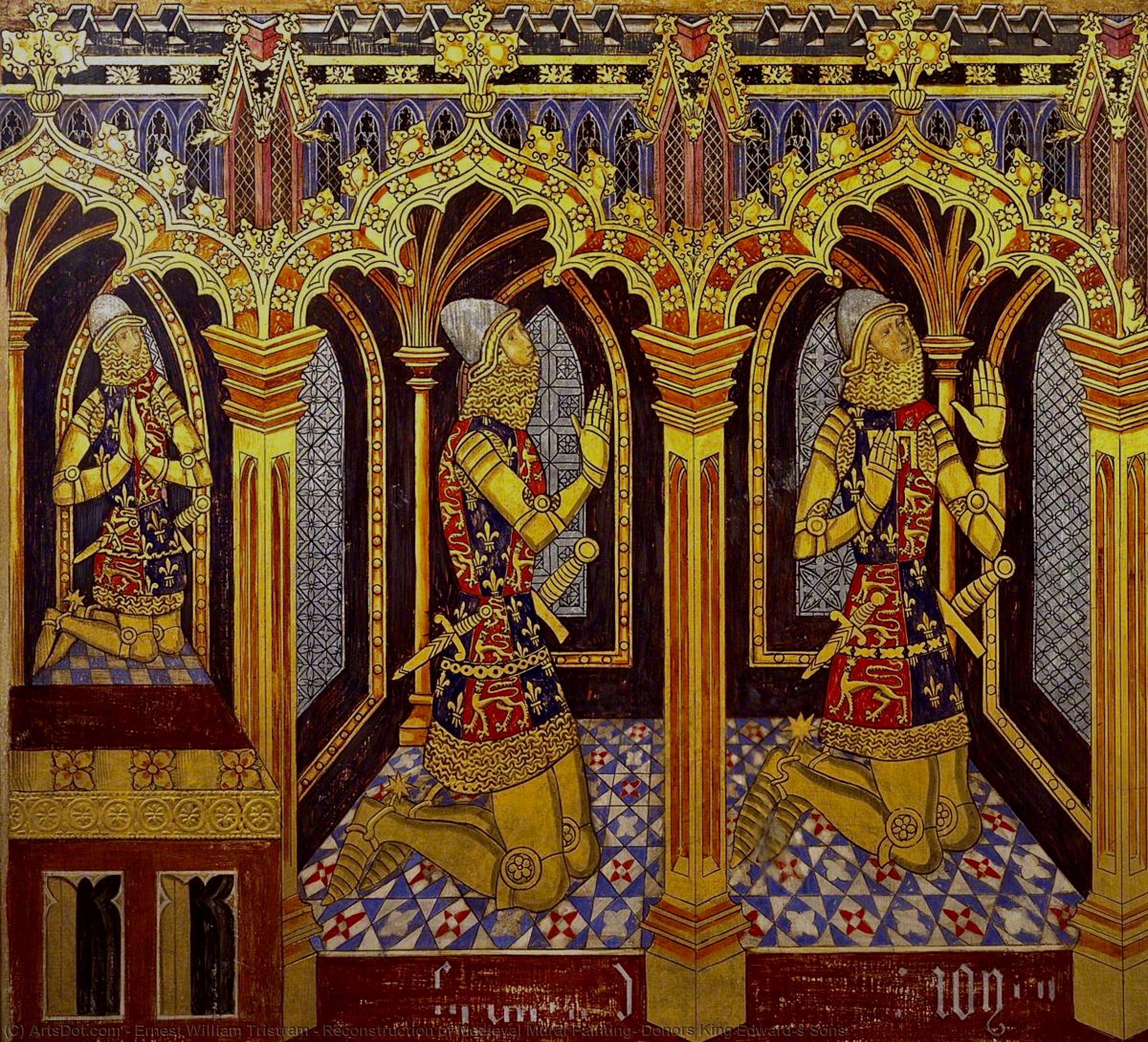 Ernest-william-tristram-reconstruction-of-medieval-mural-painting-donors-king-edward-s-sons.JPG