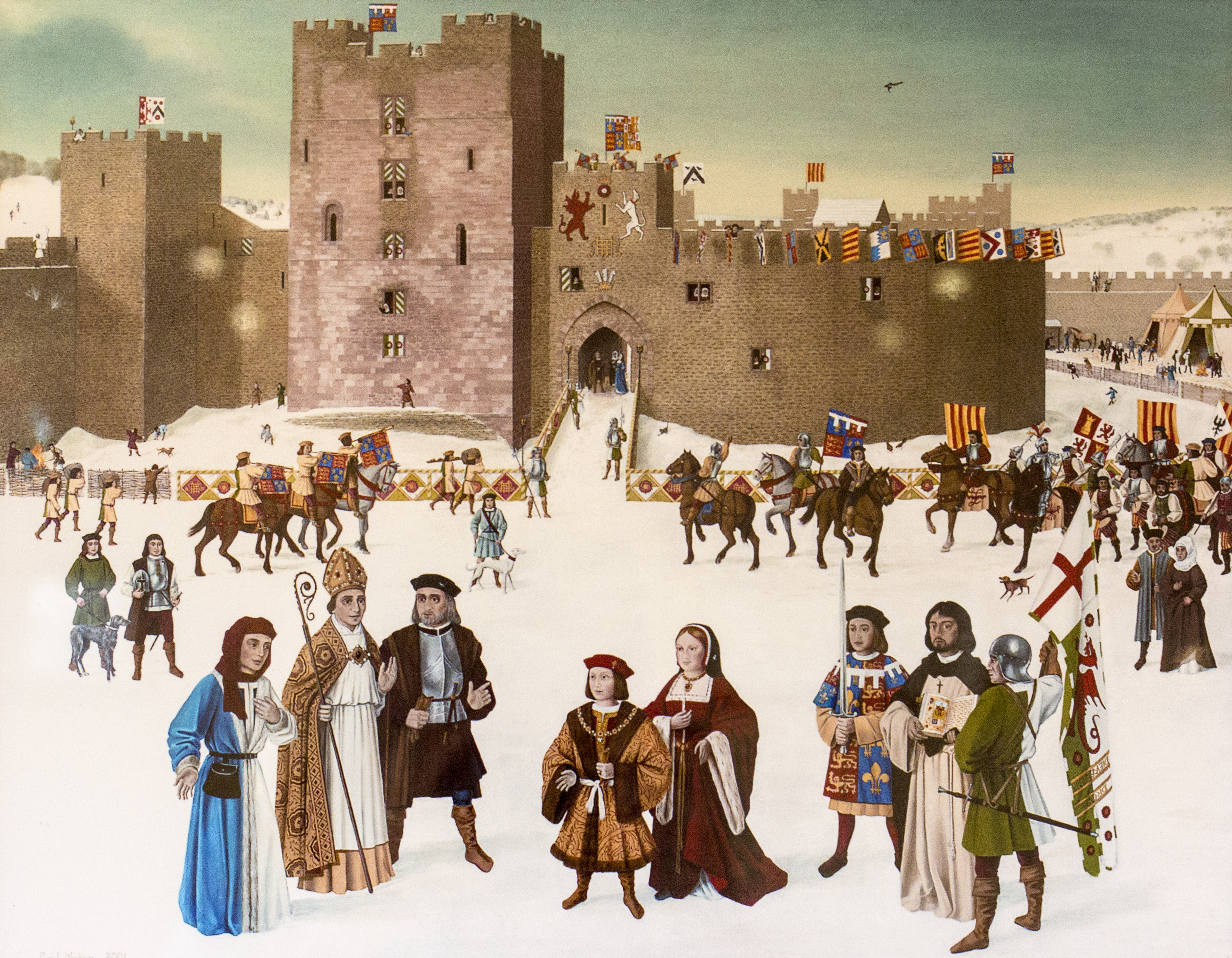 Ludlow Castle in the snow - postcard