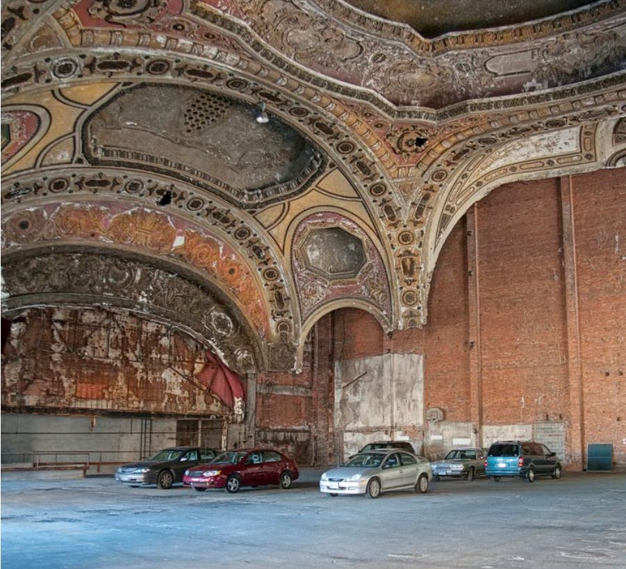 a car park in Detroit