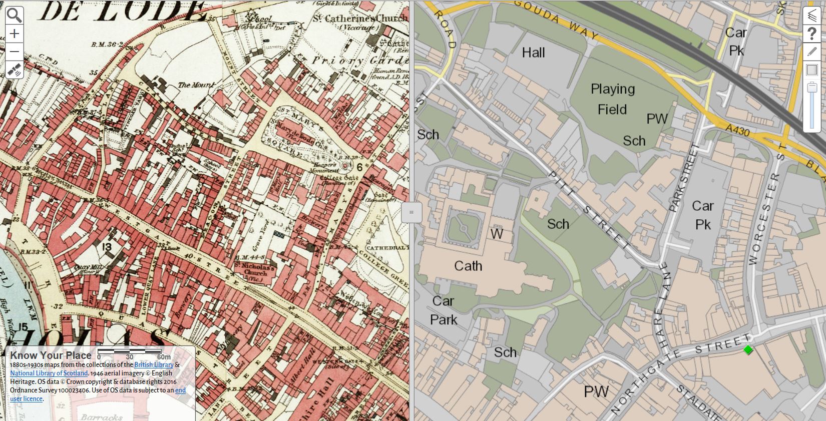 Area of Gloucester around cathedral