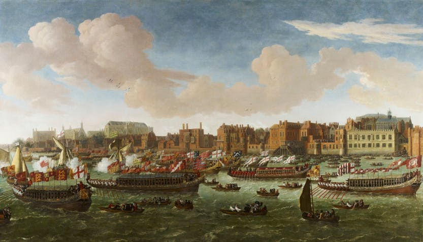 Whitehall - The Lord Mayor's Water-Procession on the Thames c1683