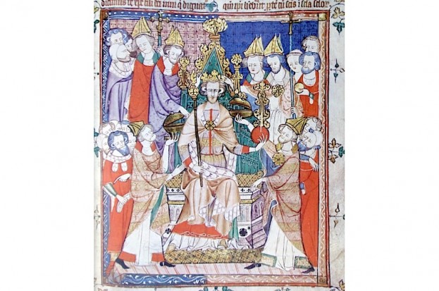 13c manuscript depicting coronation - believed Edward II