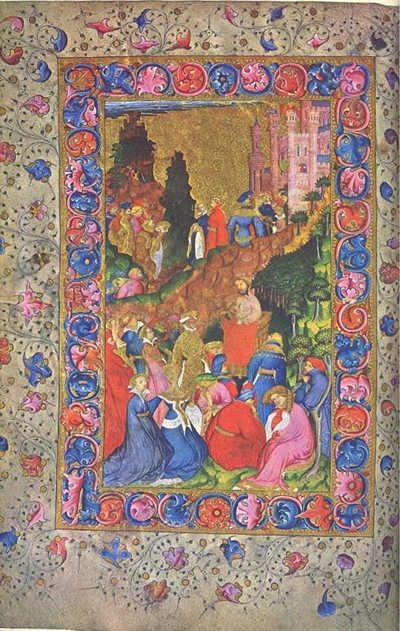 Maybe Katherine Swynford in blue, kneeling, front